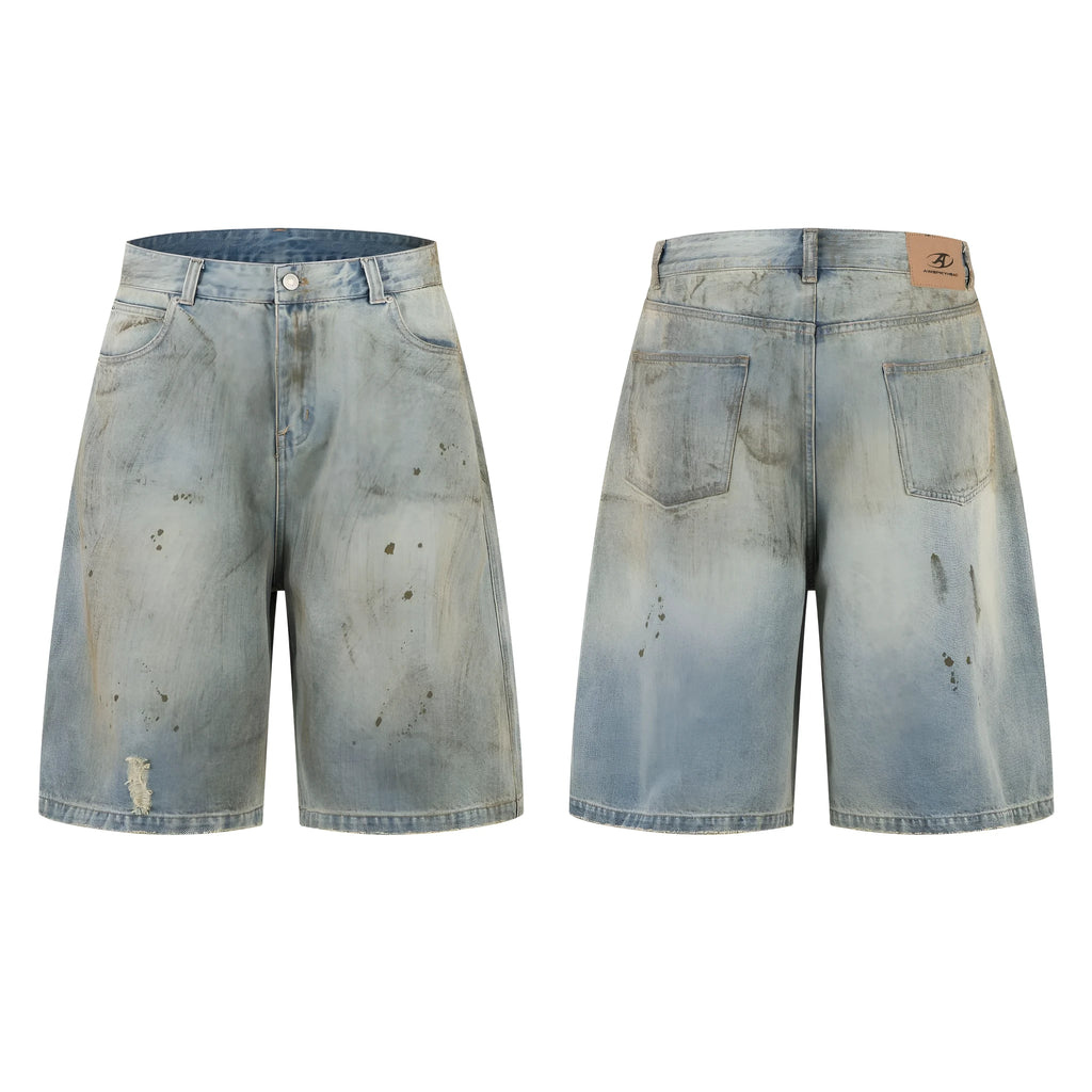 Men's blue cropped denim jeans with washed finish and straight-leg cut for street fashion