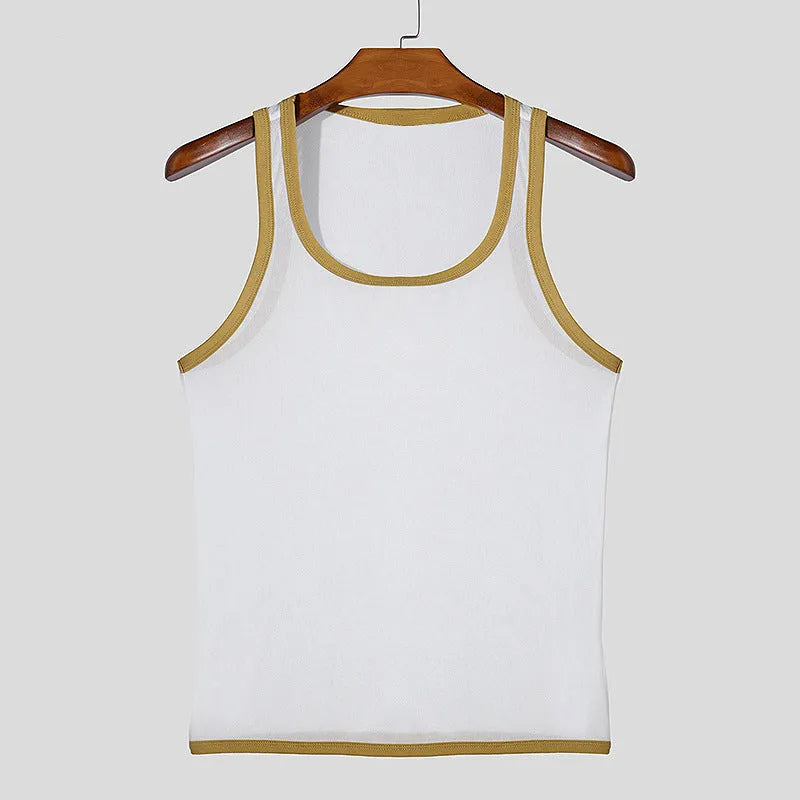 Men's black mesh fitness vest with tight fit design for sports training