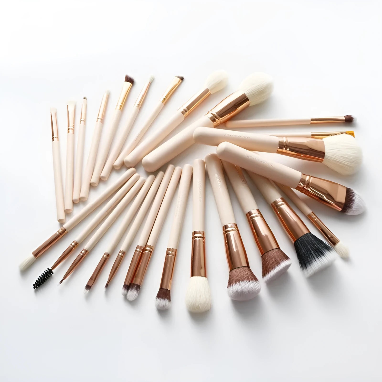 26 piece pink makeup brush set with wooden handles in PU storage bag