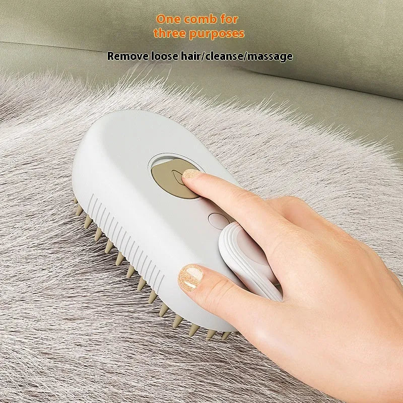 Pet spray grooming comb with wash-free cleaning essence for dogs in khaki ABS plastic