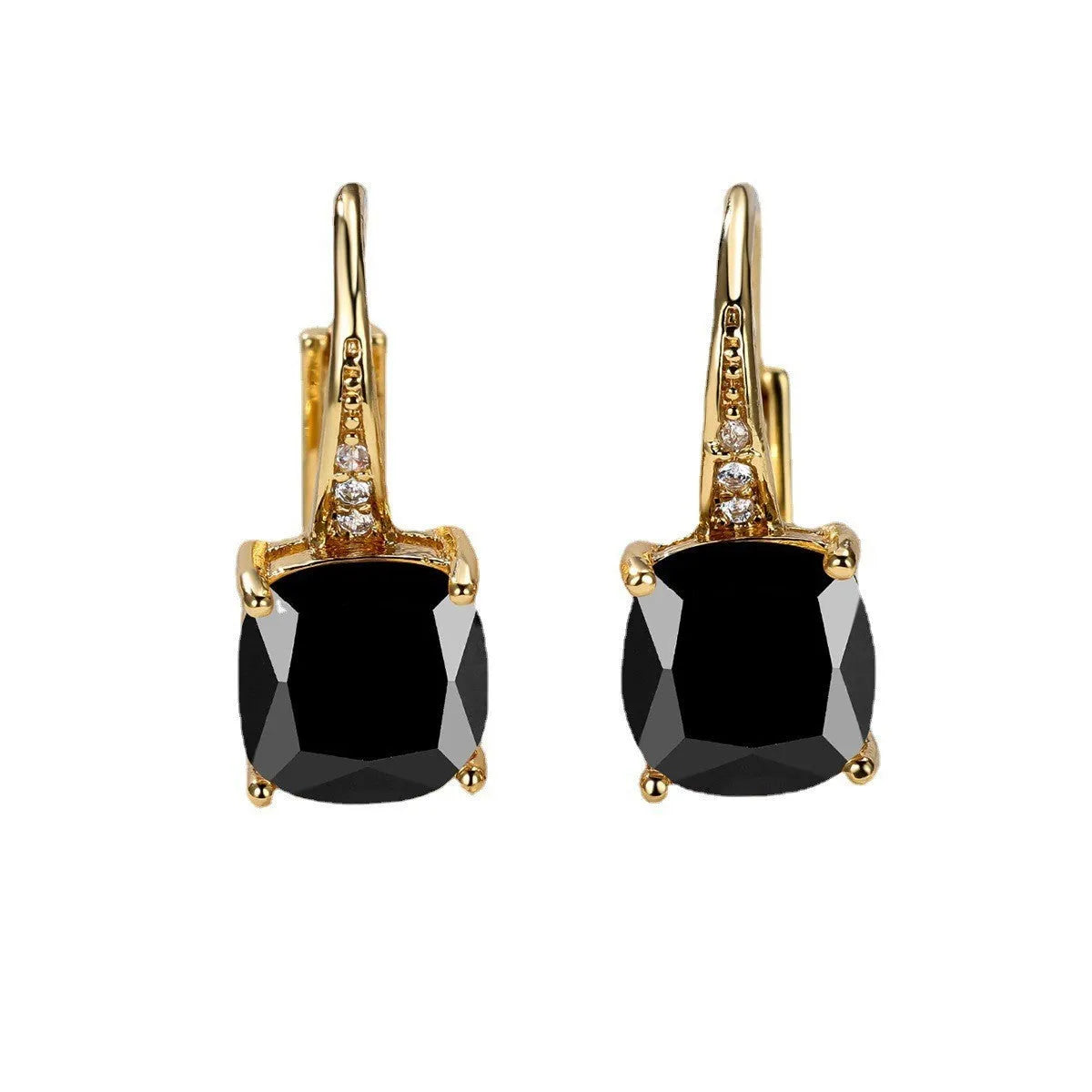 Korean style geometric square zircon ear hook earrings in electroplated copper with hook fastening