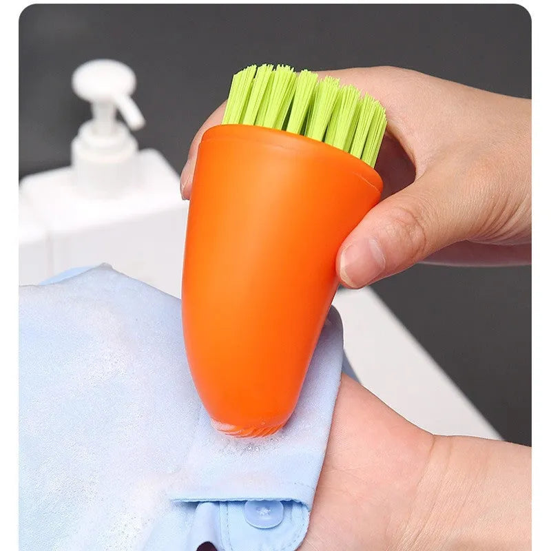 Multifunctional carrot brush with nylon bristles in white and orange for kitchen cleaning