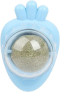Blue carrot-shaped catnip ball toy with self-adhesive sticker for wall mounting