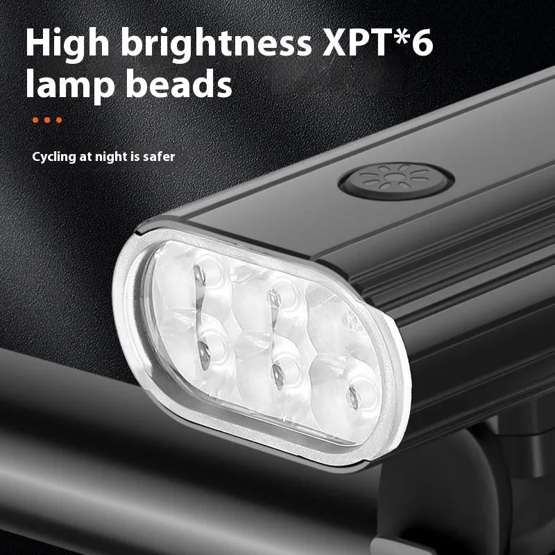 2000LM aluminium alloy bicycle headlight with 6 XPT beads, quick-release base, and USB Type-C port