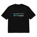 Black men's T-shirt with 3D printed cartoon pattern, loose fit short sleeves