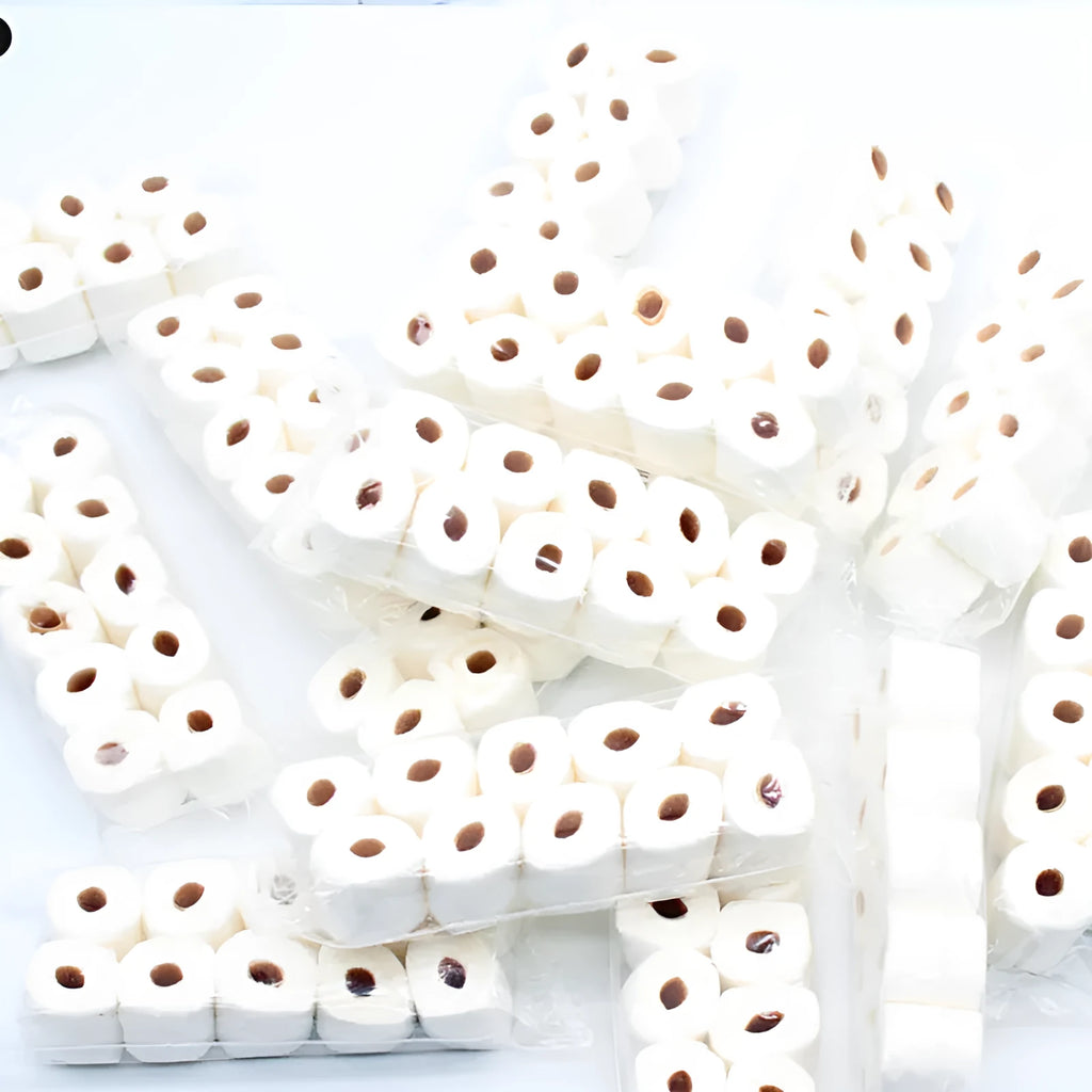 Miniature paper simulated tissue roll model measuring 30x15x80mm for children's pretend play.