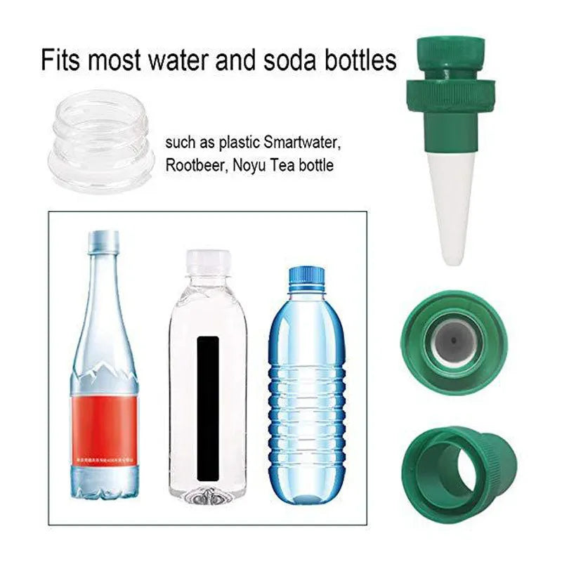 Green ceramic plant dripper irrigation device for use with cola bottles