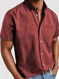 Men's short-sleeved polo collar shirt, solid colour, with pocket on front, in black, white, and khaki options
