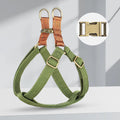 Brown vest-style anti-loss dog leash with cotton belt and nylon construction showing alloy fastener