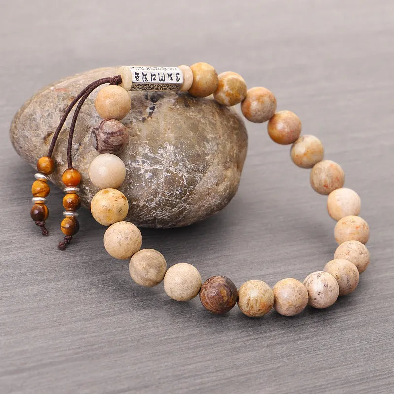 Handmade stone bead bracelet in wood colour with European retro simple style