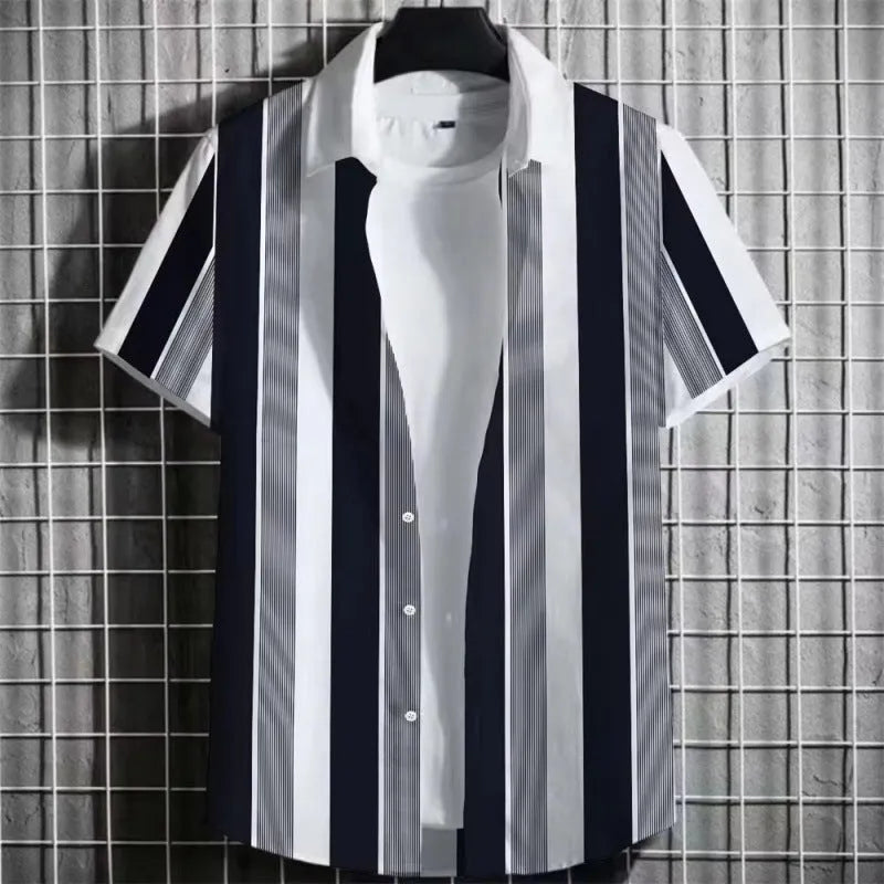 Men's linen short sleeve T-shirt with 3D printed striped pattern in multiple colour options