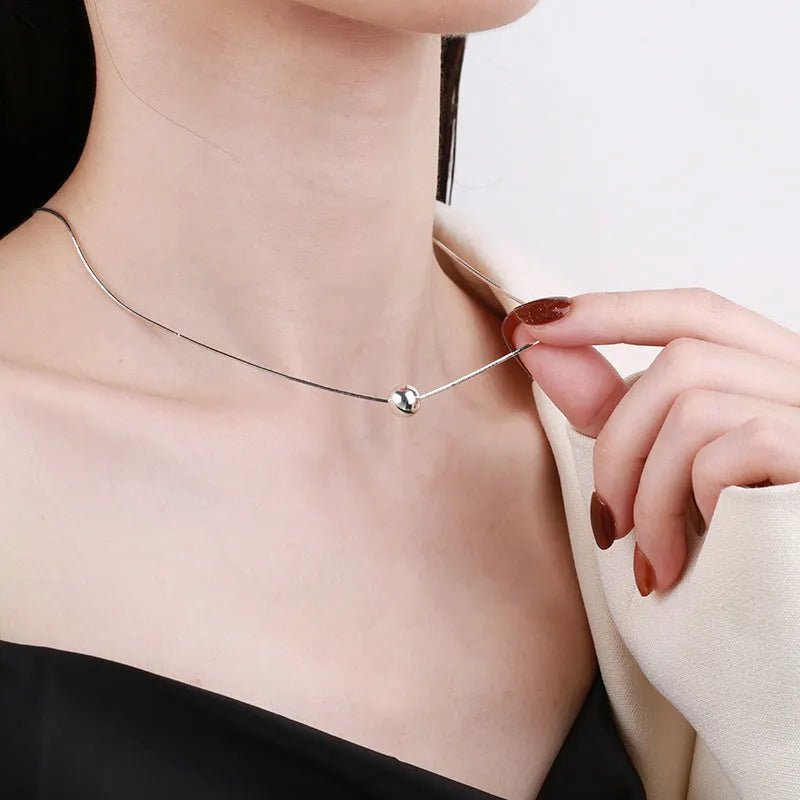 925 silver clavicle chain necklace with round pendant and small balls, ins style, YFL376 specification