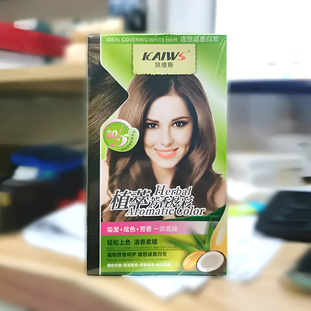 Tube of plant aromatic mild hair colour cream in chestnut brown shade, 120ml