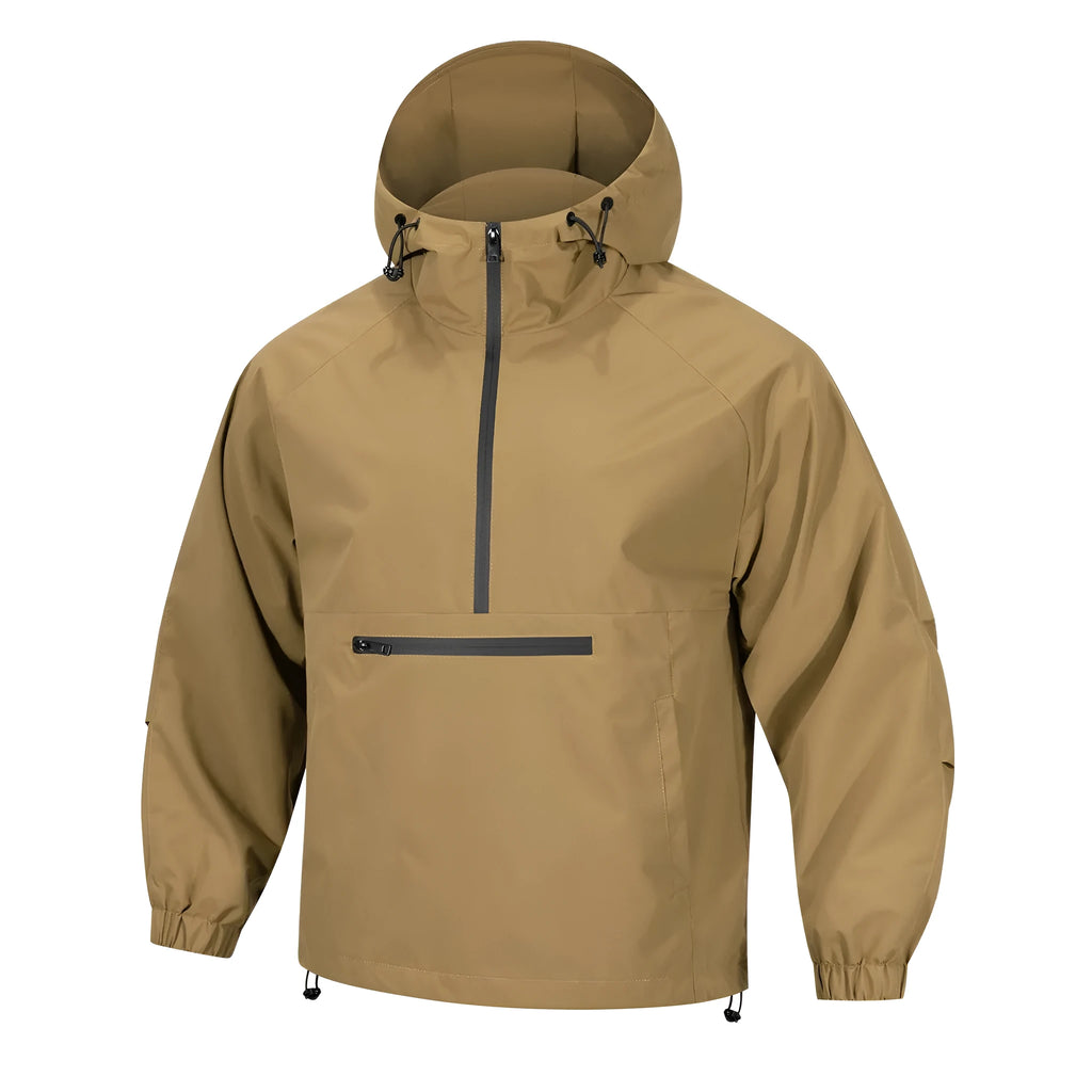 Men's Korean-style loose half-zip hooded corduroy sweater jacket in solid colour