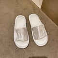 Casual soft bottom non-slip flat sandals with TPR sole, breathable spliced upper, available in blue pink and white colours