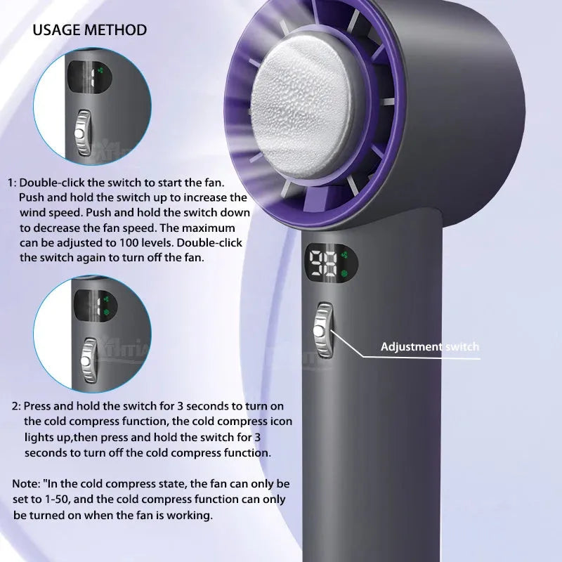 Portable handheld turbo fan with semiconductor refrigeration 3000mAh battery white cold compress
