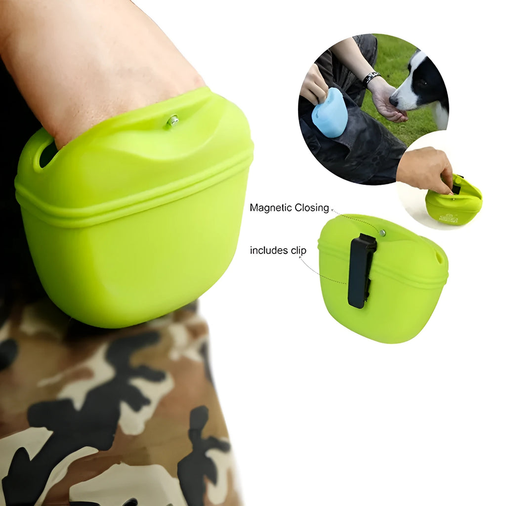 Silicone dog training treat waist bag with magnetic closure and belt clip in multiple colours