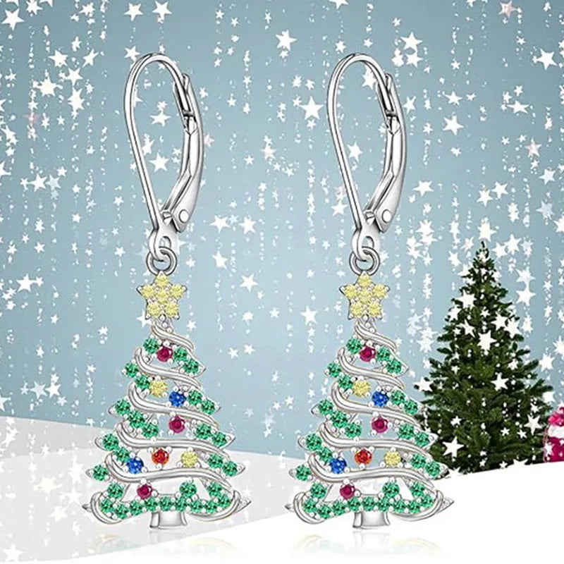 Christmas tree earring pendant with star element in white gold colour finish