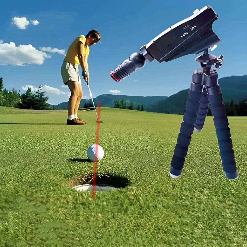 Golf putter laser aiming instrument shown in one of four available style configurations.