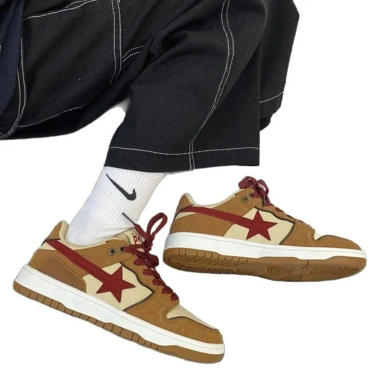 Women's brown casual sneakers with sequin detailing, platform mid heel, and low-top round toe design