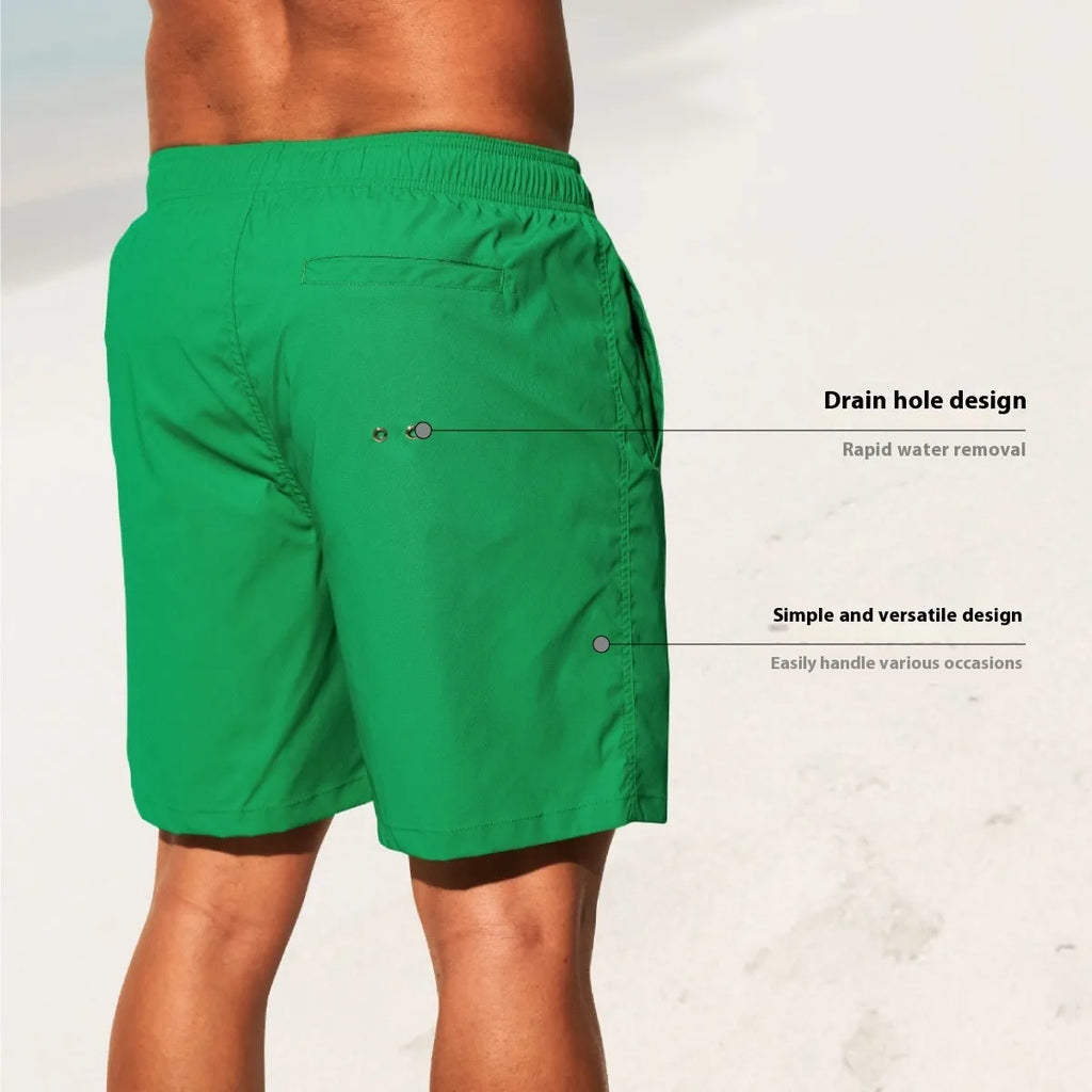 Men's quick-drying nylon sports shorts in solid colours with straight-leg style