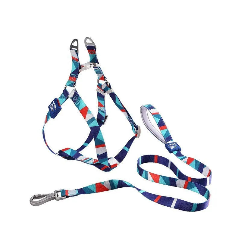 Dog vest haulage rope package in blue polyester with chest strap and traction rope