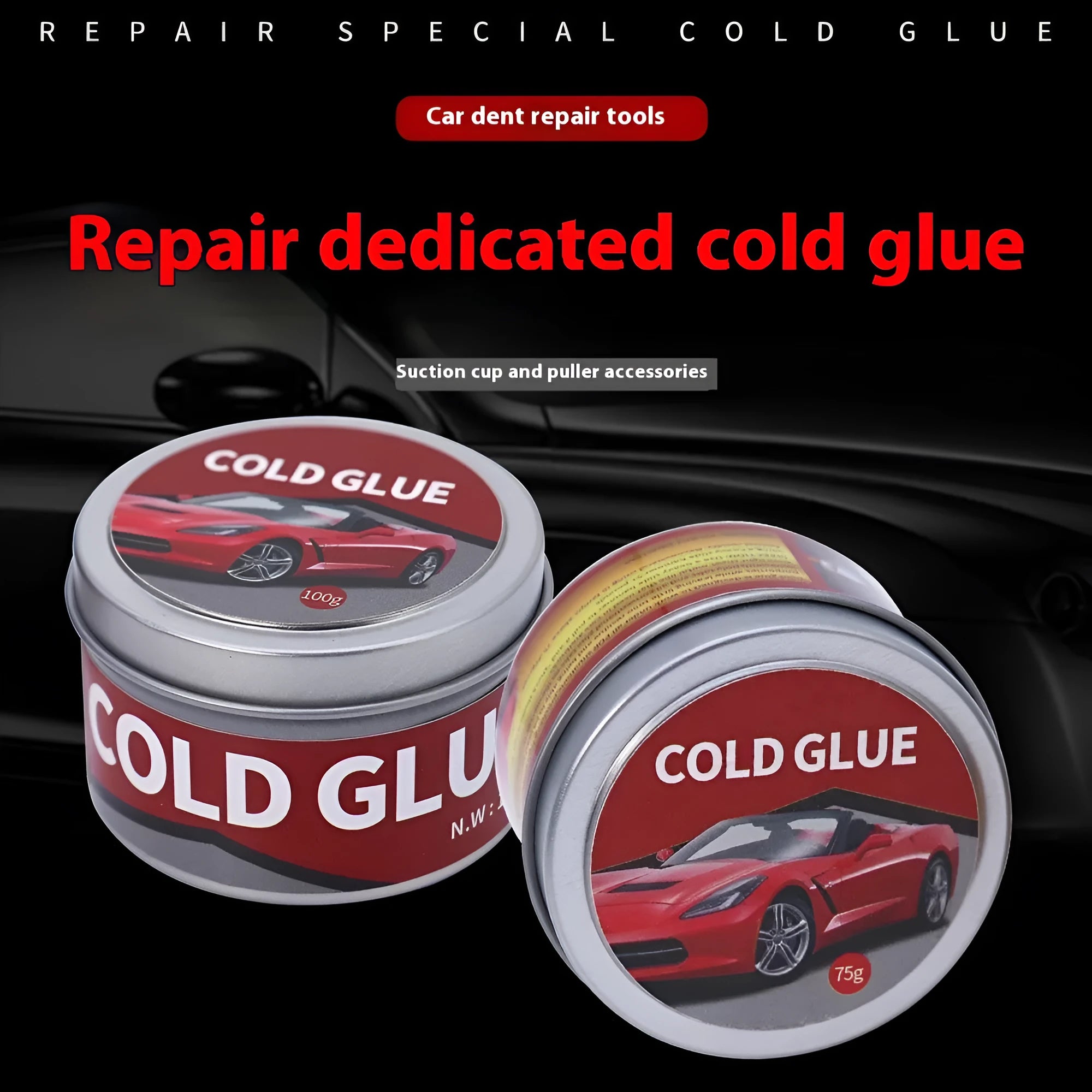 Special cold glue for automobile depression repair in 75g and 100g sizes for car dent pulling.