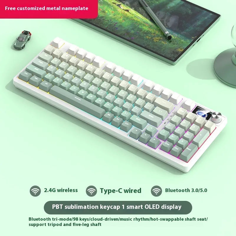 98-key wireless mechanical keyboard kit with display screen options and metal control knob