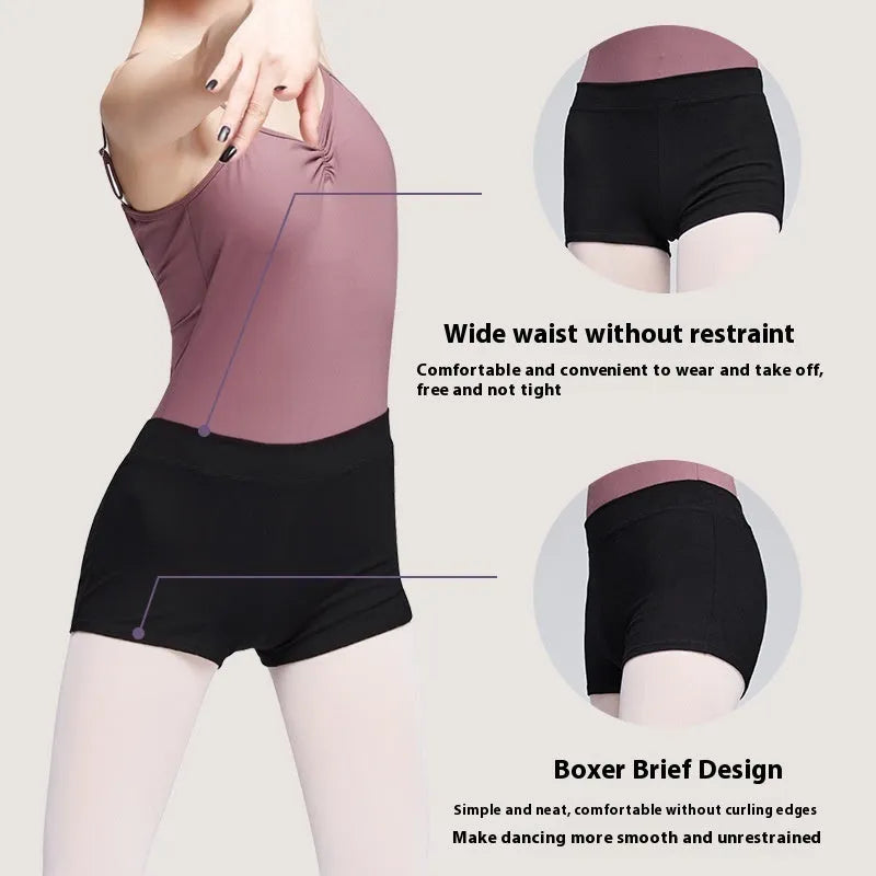 Black cotton women's ballet practice shorts for dance and fitness exercise