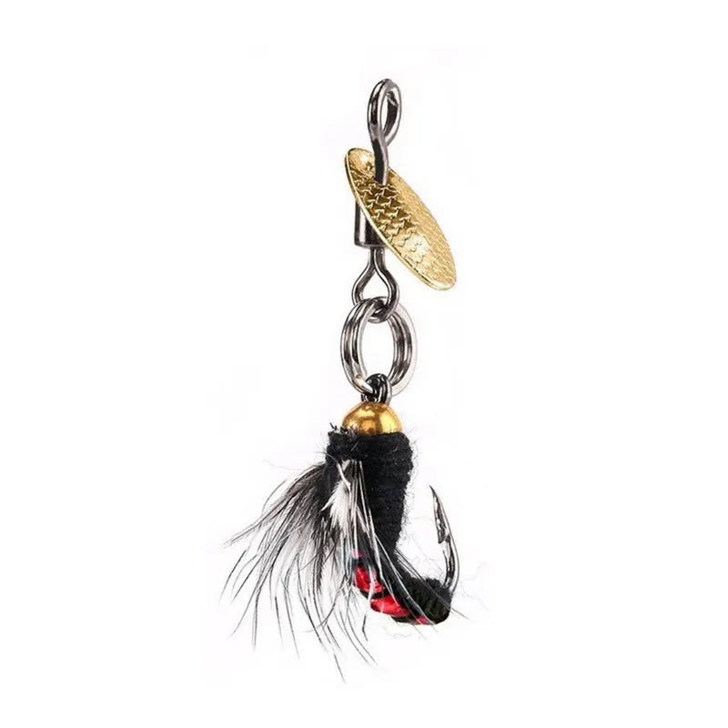 Five bionic fishing hooks with spinning sequins in multicolour mosquito and fly patterns