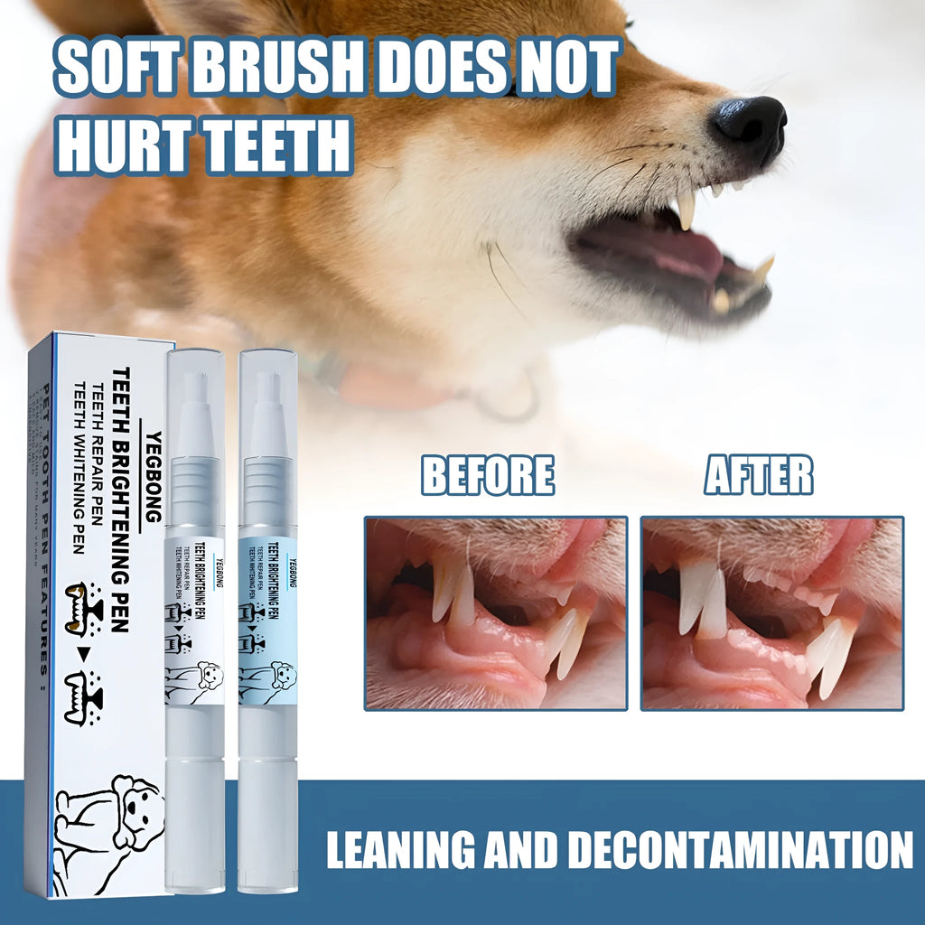 Pet teeth whitening pen with 3ml+3ml formula and dental brush applicator for dog and cat dental care