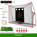 Golf swing wedge training net with 3-hole cross target, foam practice mat, and coloured practice balls
