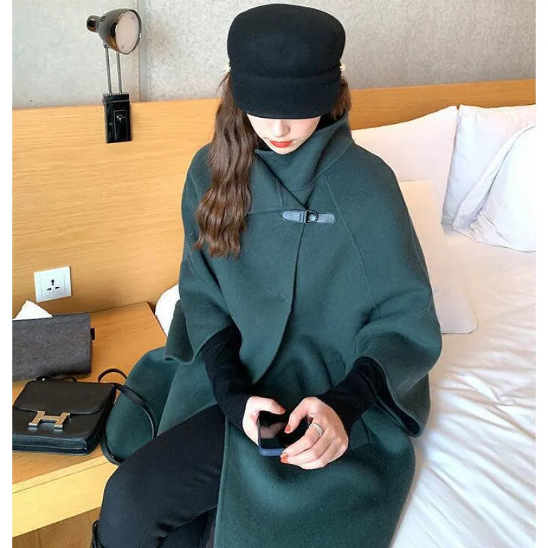 Women's Japanese coat autumn winter oatmeal colour flight sleeve half sleeve solid colour Korean style commute