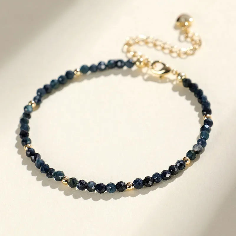 Blue tourmaline spacer bead bracelet with 3mm cut gemstones for women
