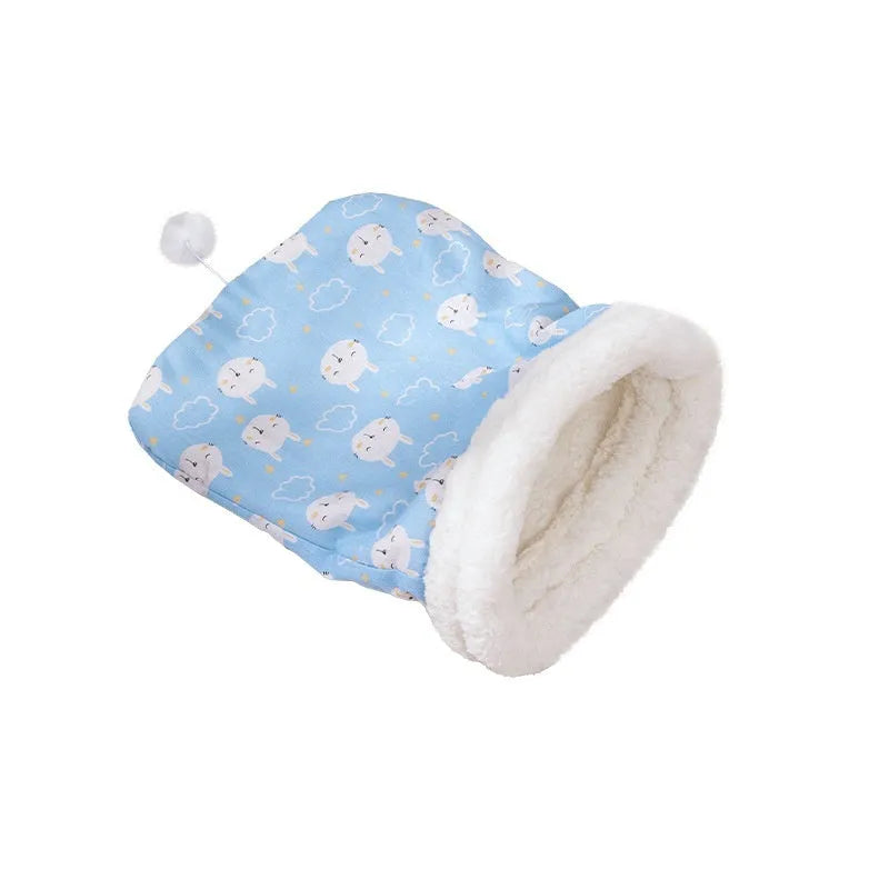 Blue flannel cat sleeping bag nest measuring 50cm by 40cm for pet beds and cages.