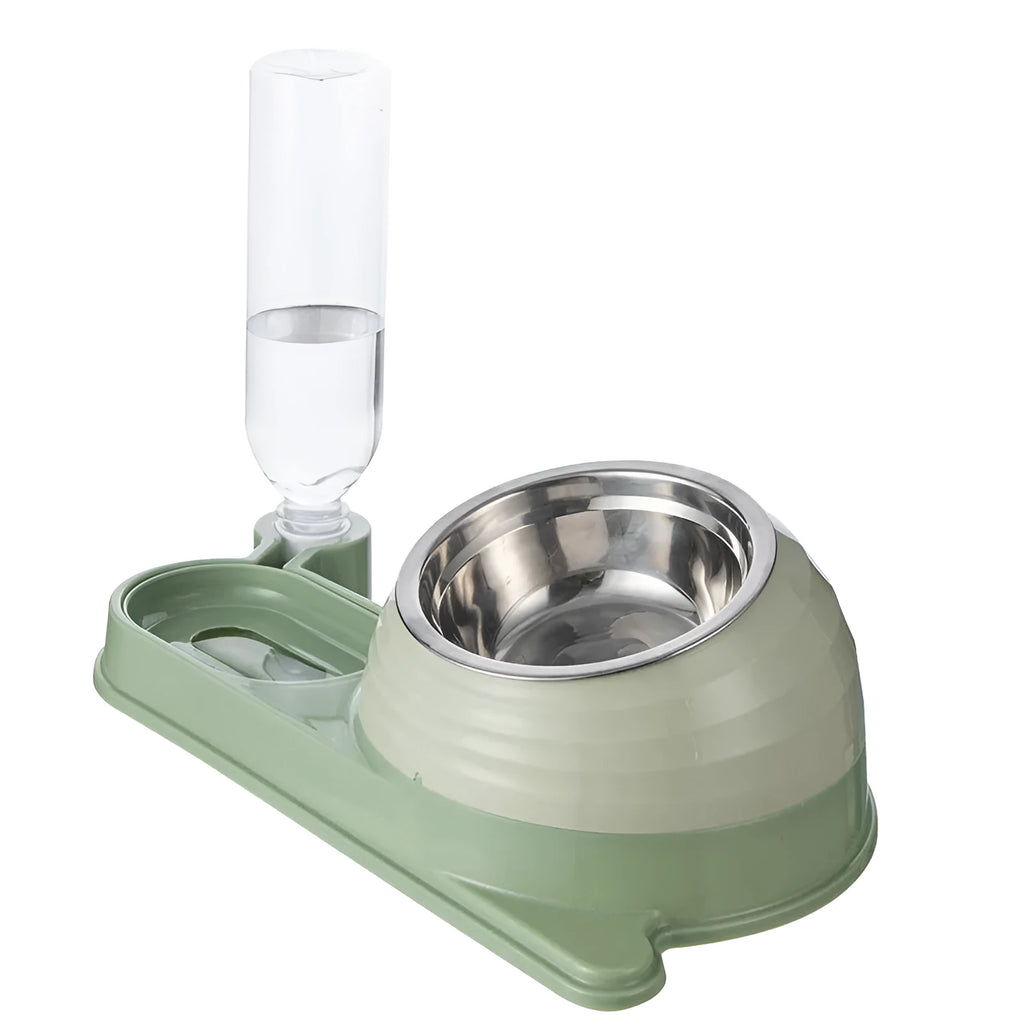 Automatic pet water bowl set with elevated food dish for cats and small dogs