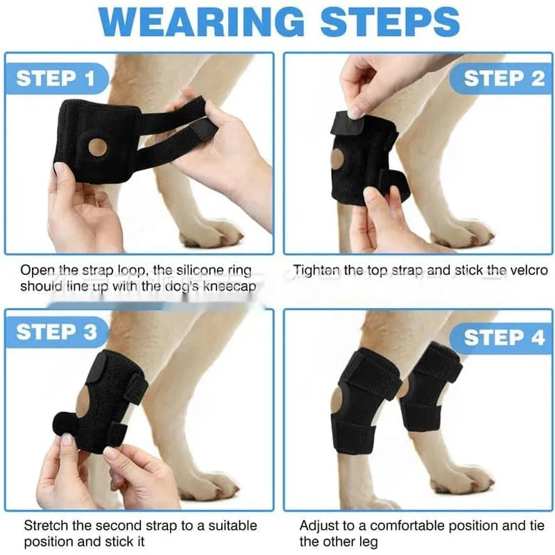Black polyester dog leg guard for ACL tear and joint dislocation rehabilitation.