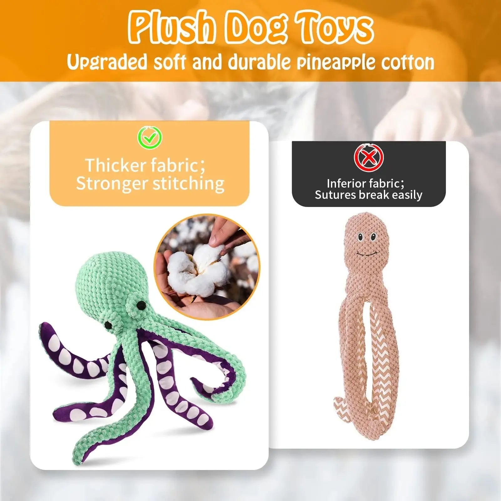 Blue plush octopus shell dog toy with six legs and squeaker on white background