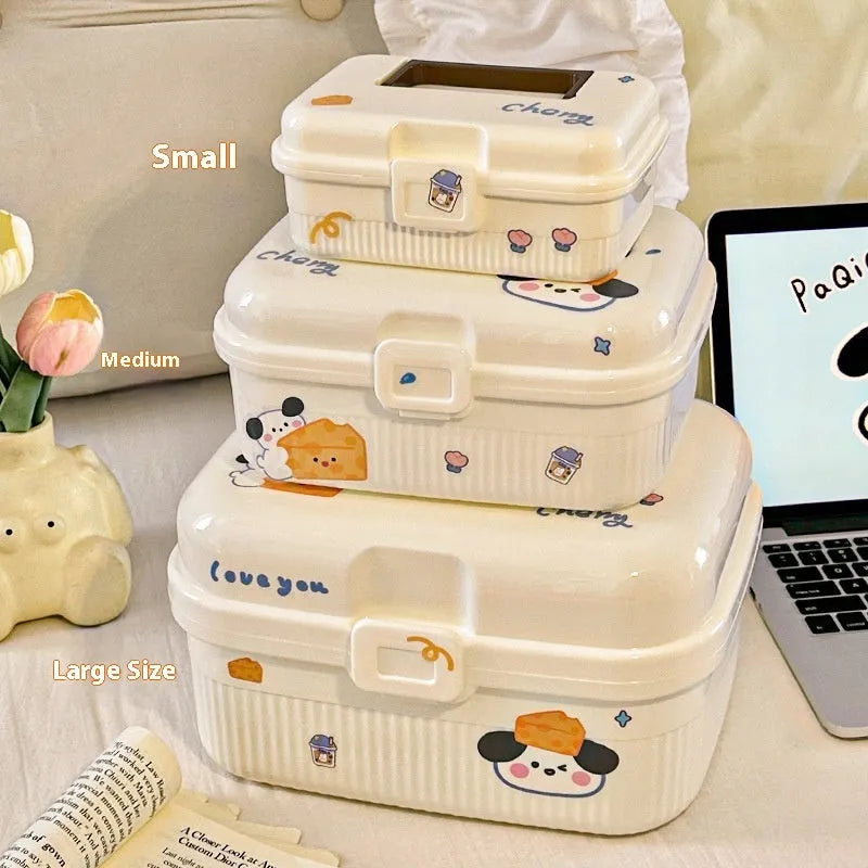 Double-layer portable plastic storage box with free stickers in large size
