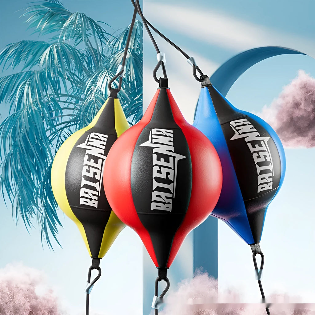 Professional boxing gym sanda training dodge ball in black and red stitching, hanging setup