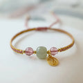 Adjustable red rope bracelet with Strawberry Quartz transfer beads unisex national tide style