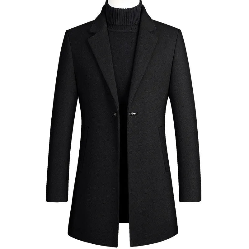 Korean style long woolen trench coat slim fit one button overcoat for men in five colours
