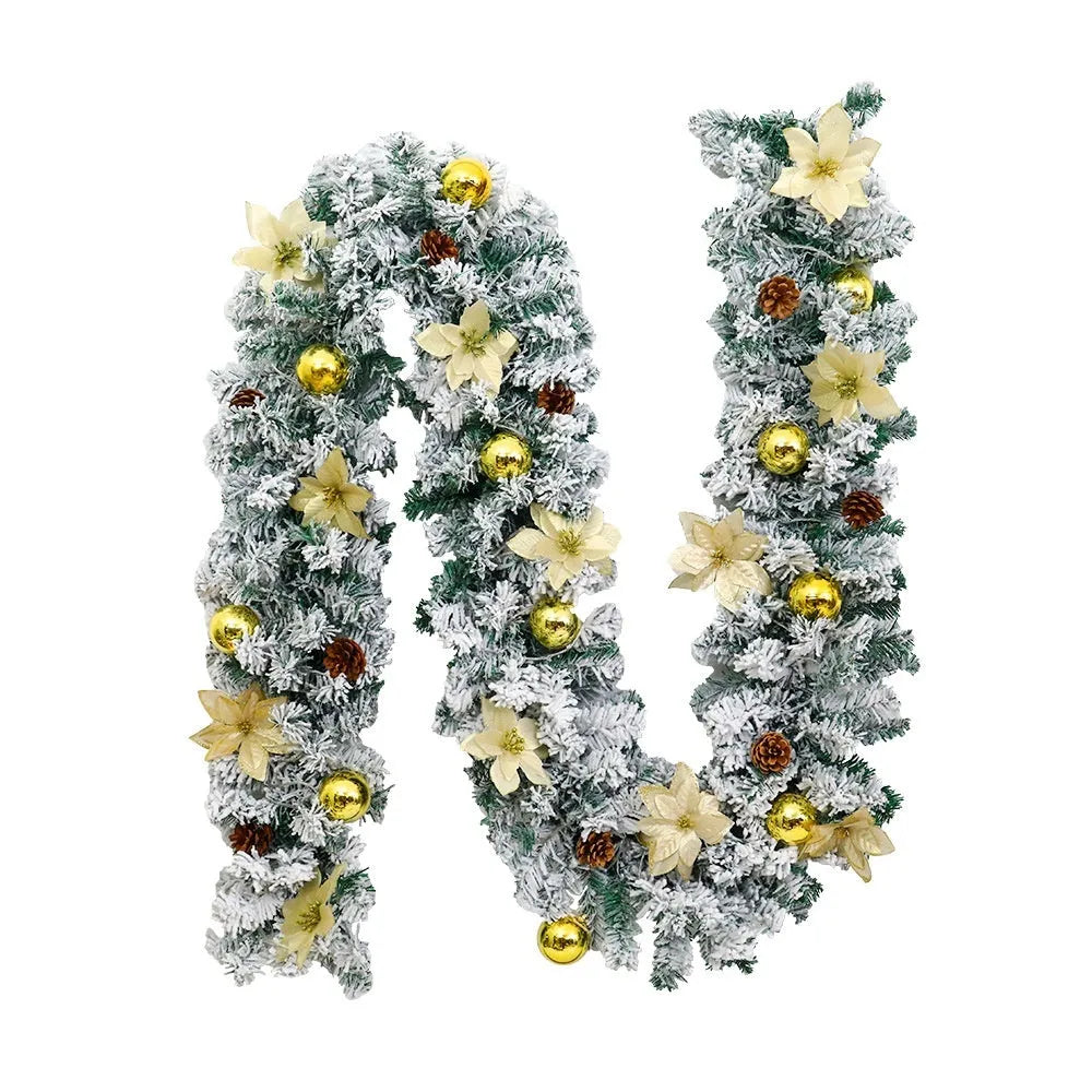American-style flexible PVC Christmas rattan garland with flocked detailing in one of five colour options.