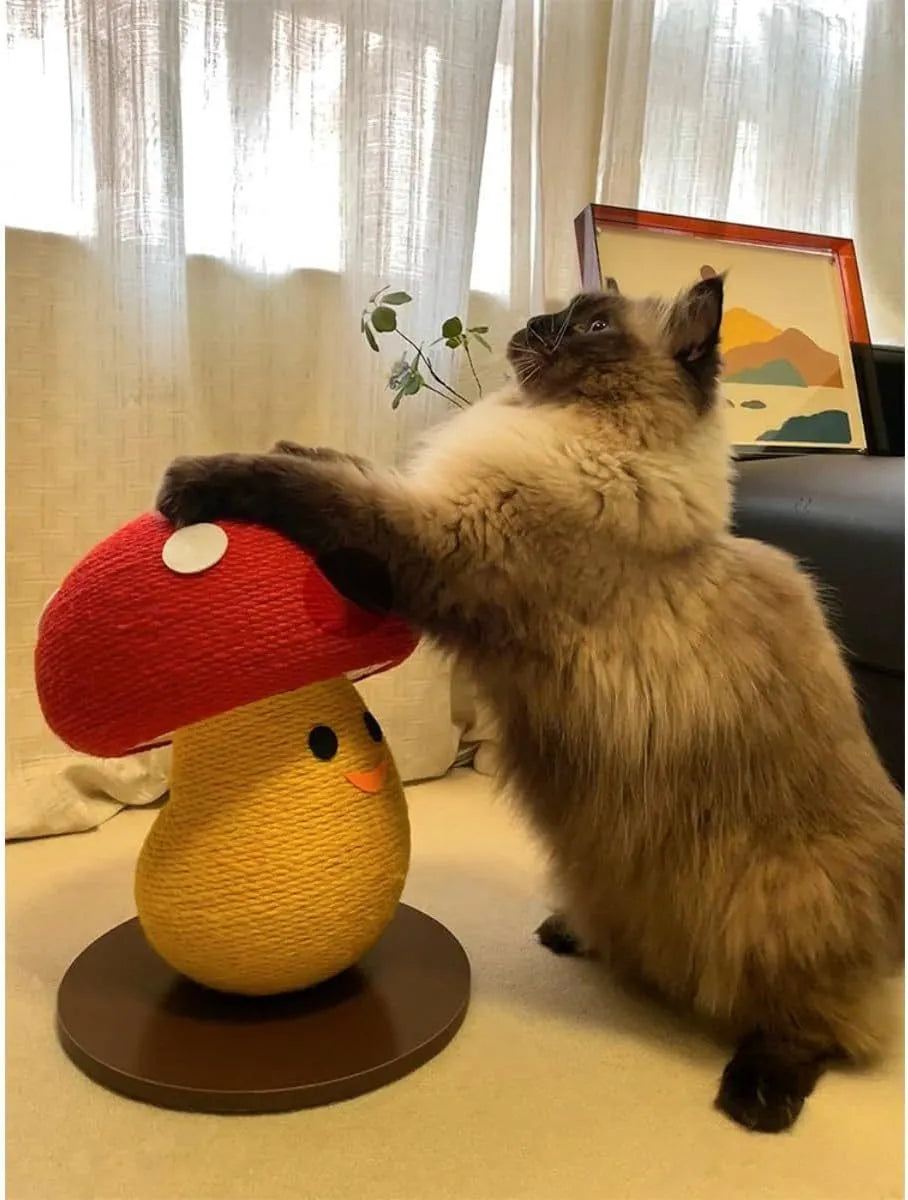 Corrugated cardboard cat scratcher board with accordion fold and mushroom shape design