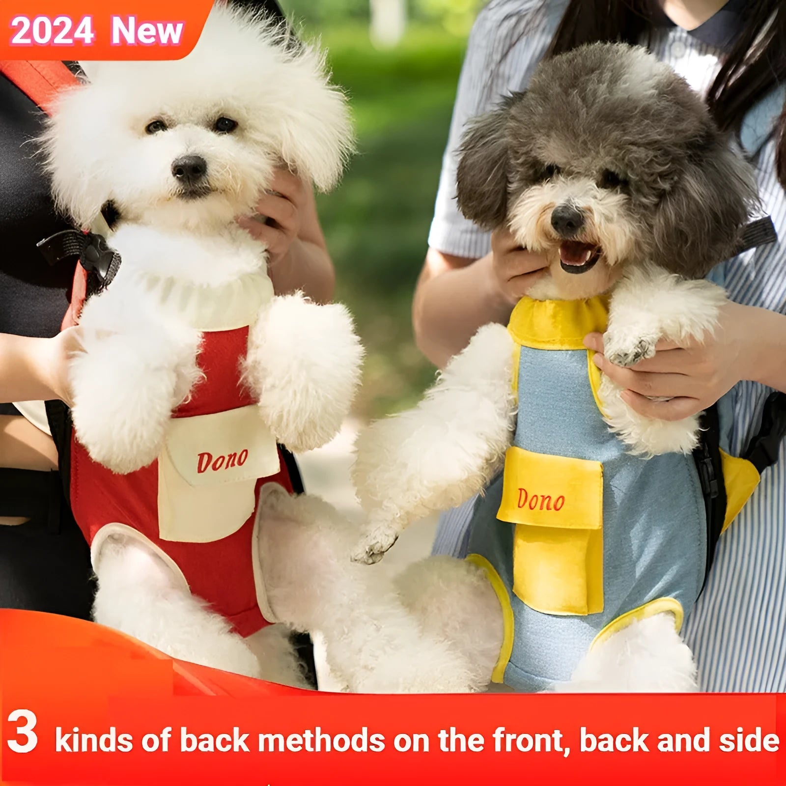 Puppy Kitten Travel Chest Sling Bag in Blue Yellow colour, front view, showing breathable pouch and cross shoulder strap