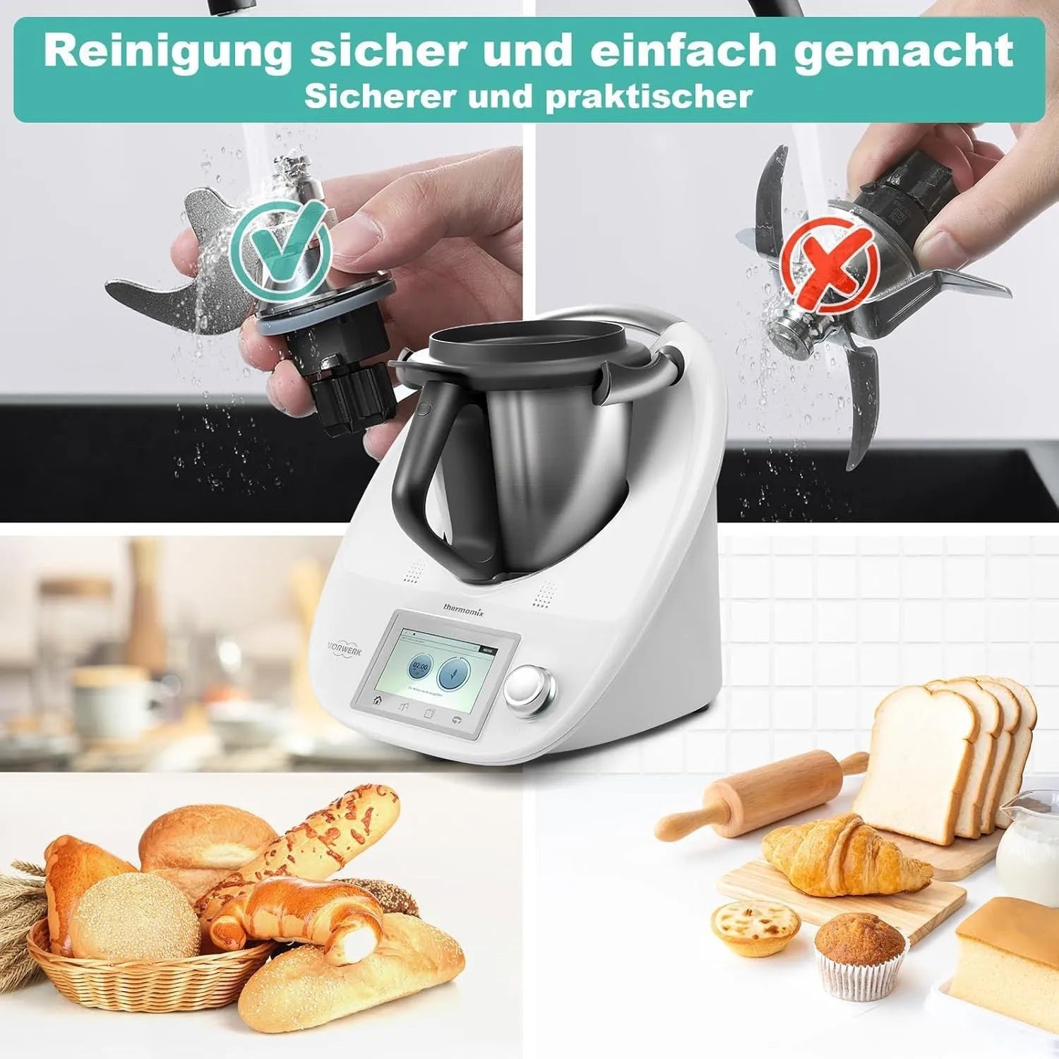 Thermomix stainless steel and ceramic dough knife accessory with tm5to6 adapter