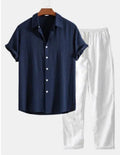 Men's printed floral pattern polyester casual suit set with shirt and trousers
