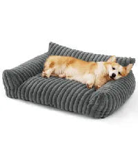 Bedsure fluffy cat couch in beige with corduroy fleece cover and three-sided support design