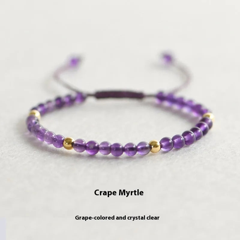 Handmade 4mm natural amethyst bracelet with 14K gold plating, purple crystal beads, unisex geometric design