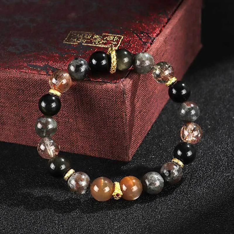 Black sunstone flame stone bracelet unisex handcrafted couple style jewellery